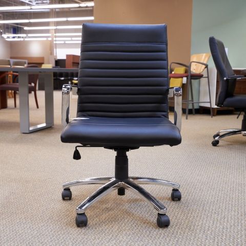 Used OTG Mid Back Ribbed Leather Task Chair (Black & Chrome) CHT1803-003