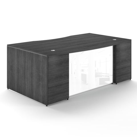 Potenza 72" Bow Front Desk Shell with White Glass Modesty Panel