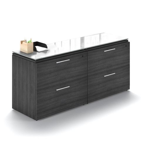 Potenza 4 Drawer File Credenza with Floated Glass Tops