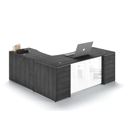 Potenza 66" L-Shaped Desk with Glass Modesty - Front View