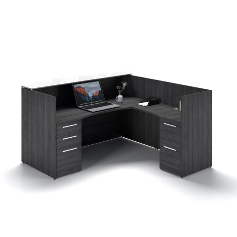 Potenza L-Shaped Reception Desk with Glass Floating Transaction Top