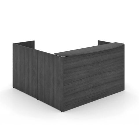 Potenza L-Shaped Reception Desk with Laminate Floating Transaction Top - Front View