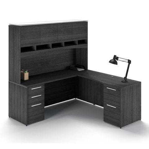 L-Shaped Credenza Desk with Hutch