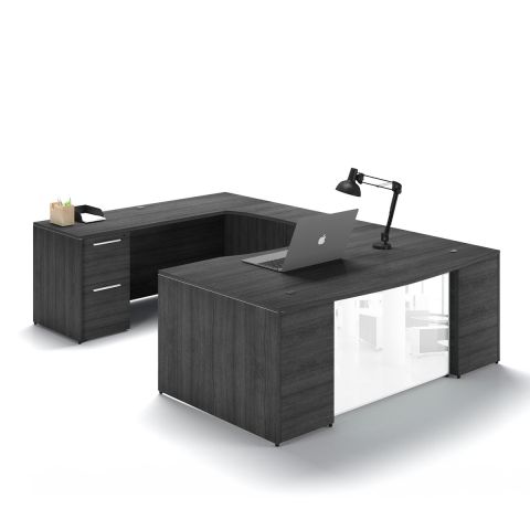 Potenza U-Shaped Bow Front Desk with Glass Modesty