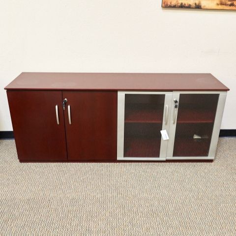 Used Veneer Storage Credenza with Glass Doors (Red Mahogany) CRK1803-010