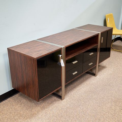 Used Modern 2 Door & 4 Drawer Credenza Console (Walnut & Black & Silver) CRK1827-020 - Angle View