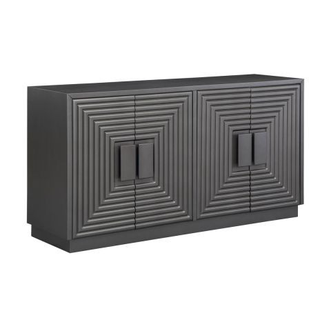 Costani Step Textured 4 Door Storage Credenza (Charcoal) - Front Angle View