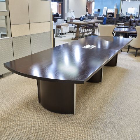 Used 12' Veneer Rounded End Conference Table w Power (Espresso) CTB1823-001