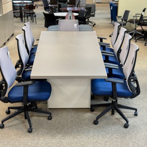 Used 10' Foot Trapezoid Conference Table (Grey Top & White Silver Base) CTB1829-010