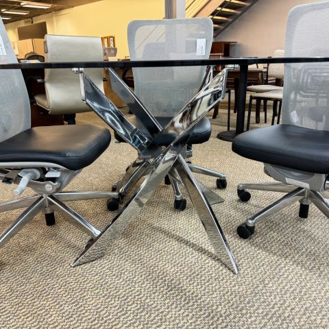 Used 52" Round Glass Top Break Room Table with Chrome Base CTB1838-010