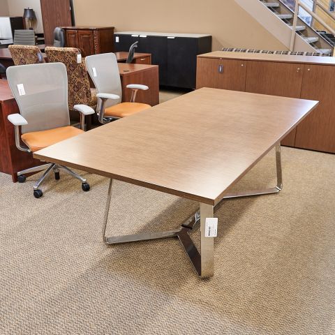 Used Gunlocke 7' Foot Conference Table (Modern Walnut & Chrome Legs) CTB1845-020 - Front Angle View