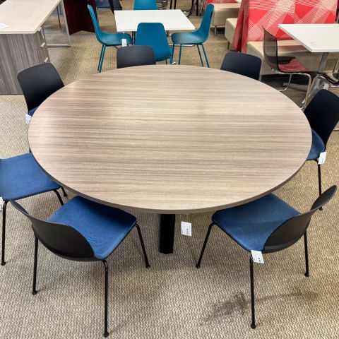 Used 72" Inch Round Conference Table (Light Walnut & Black) CTB1902-012