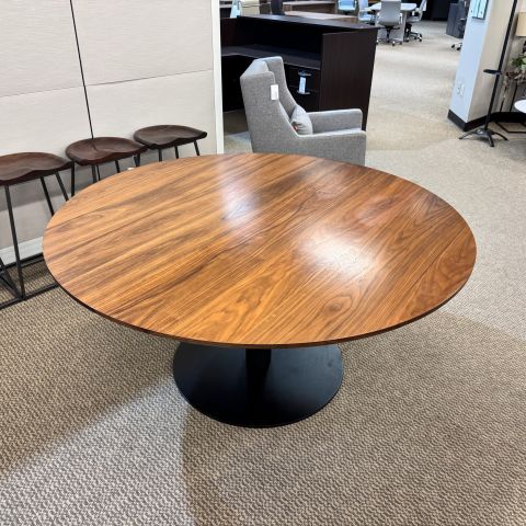Used 60" Round Meeting Breakroom Table (Walnut & Black) CTB1902-017