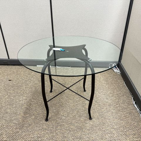 Used 42" Inch Round Glass Top Table with Metal Base CTB9999-1375