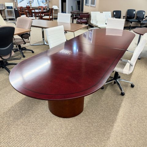 Used 12' Foot Veneer Racetrack Conference Table (Mahogany) CTB9999-1702 - End Angle View