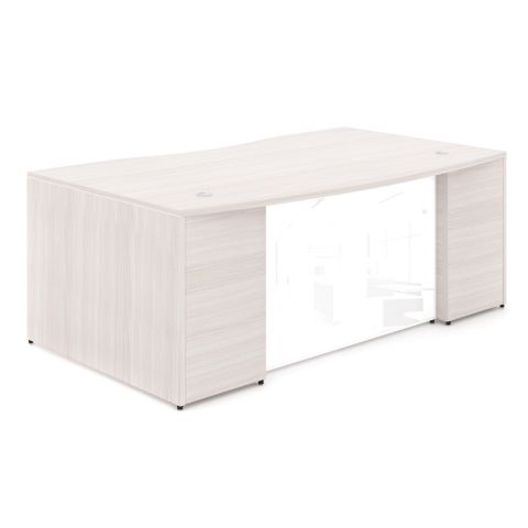 Potenza 72" Bow Front Desk Shell with White Glass Modesty Panel