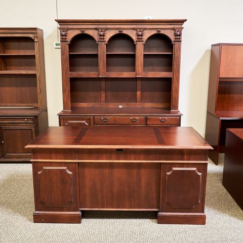 Used Hooker Desk & Credenza with Hutch Set (Cognac) DEE1796-001 - Front View