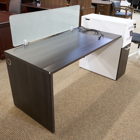 Used 24x68 Computer Tower Desk with Power (Grey & White) DEE1827-019 - Back Left Angle View