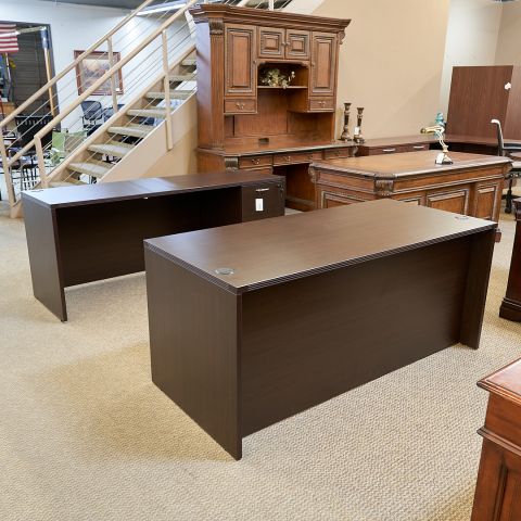 Used 30x66 Office Desk & Credenza Set with Peds (Espresso) - Front Angle View