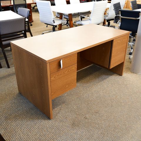 Used Hon Radius Edge Desk with Hanging Peds (Oak) DEE1833-003 - Back Angle View