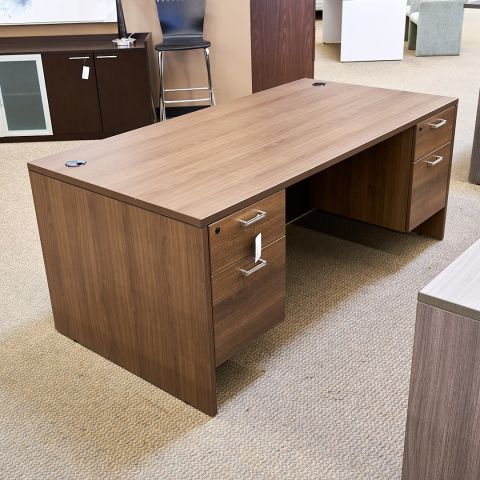 Used 71x35 Executive Desk with 2 Box-File Pedestals (Modern Walnut) DEE9999-1648