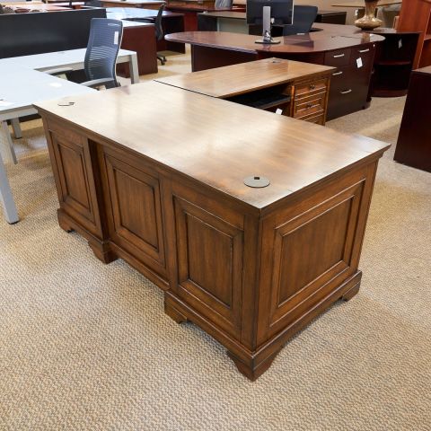 Used Traditional Right L-Shape Step Front Desk (Dark Oak) DEL1792-025