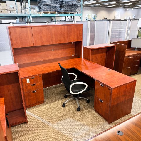 Used Laminate 72" Inch Right L-Shape Office Desk with Hutch (Cherry) DEL1852-003