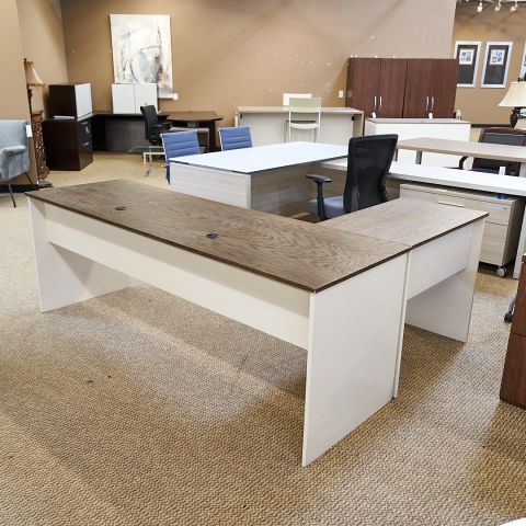 Used Custom Made Left L-Shaped Desk (Walnut & White) DEL9999-1628 - Front Angle
