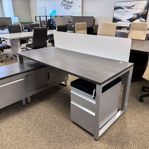 Used 60"x30" L-Shape Desk with Mobile Storage (Burnt Strand & Silver) DEL9999-1765