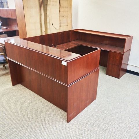 Used Dual Side Reception Desk (Mahogany) DER1688-010