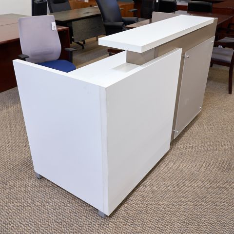 Used Lacasse Reception Desk (White & Taupe) DER1829-011 - Front Angle