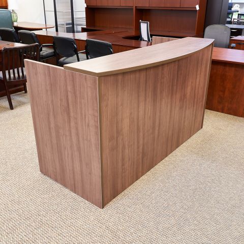 Used Laminate Reception Desk Shell with BF Ped (Walnut) DER1830-002 - Front Angle View