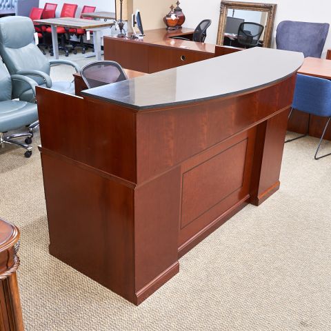 Used Veneer Left L-Shaped Reception Desk (Light Cherry & Granite Top) DER1837-001 - Angled View