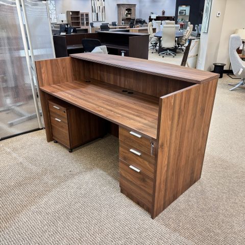 Used i5 Kai Reception Desk w BBF Ped and Mobile File (Walnut) DER1894-001