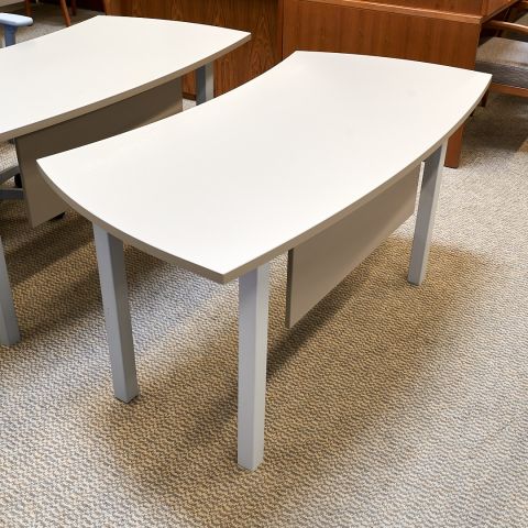 Used 60x27 Curved Table Desk with Modesty (Taupe & Grey) DET1829-002  - Front Angle View