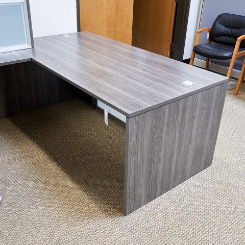 Used Laminate Left U-Shaped Desk w Overhead & BBF Ped (Grey) DEU1832-024