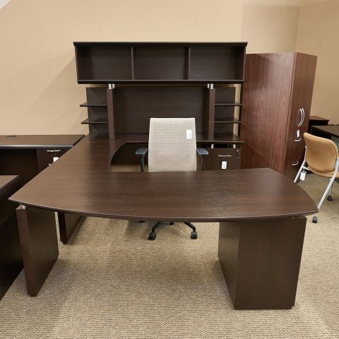 Used Mayline Medina Right U-Shaped Executive Desk with Wall Shelf (Espresso) DEU1838-018