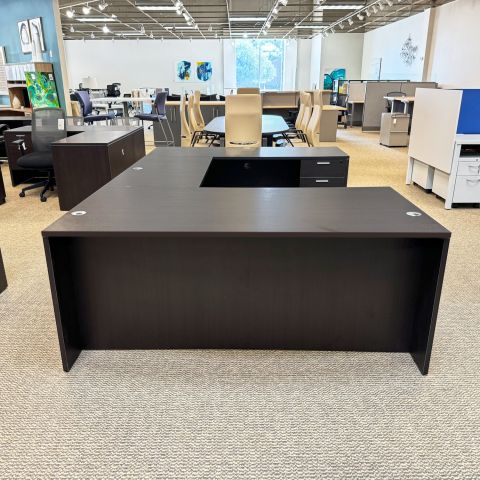 Design Tech 72" Inch U-Shaped Desk with x2 Box-File Hanging Peds (Espresso)