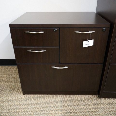 Used 4 Drawer Combo Desk File Cabinet (Espresso) FIL1675-006