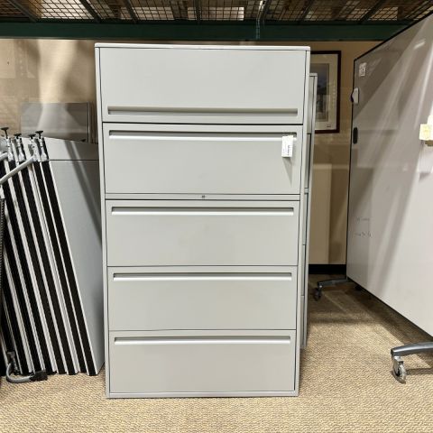 Used Haworth 36" Inch Metal 5 Drawer File Cabinet (Grey) FIL1857-003 - Front View
