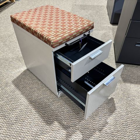 Used Metal Mobile 2 Drawer BF Box-File Cabinet with Cushion Top (Light Grey) FIM1814-007