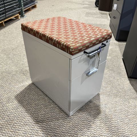 Used Metal Mobile 2 Drawer BF Box-File Cabinet with Cushion Top (Light Grey) FIM1814-007 - Front Angle
