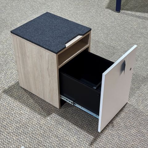 Used Teknion Small Mobile File Cabinet (White & Grey & Ash Maple) FIM9999-1744