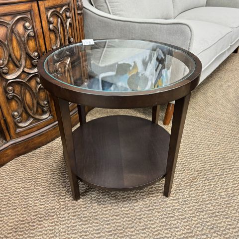 Used 24" Round End Table with Glass (Espresso) OCC1845-008