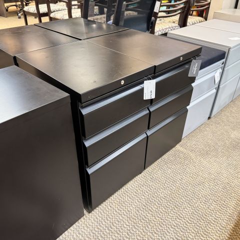 Used 29"H Mobile Metal Box-Box-File Pedestal (Black) PED1902-030