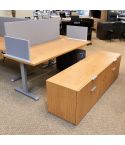 Used Hon 30x72 Sit-to-Stand Desk with File Pedestal & Screens & Low Profile Credenza (Honey) AHT1806-001