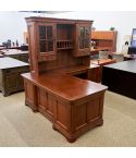 Used Right L-Shape Desk with Glass Hutch (Cognac) DEL1794-004